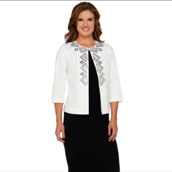 NWT Joan Rivers Geometric Embellished Jacket w/ 3/4 Sleeves | Size 10 - Picture 1 of 10